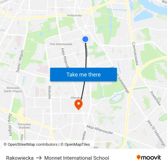 Rakowiecka to Monnet International School map