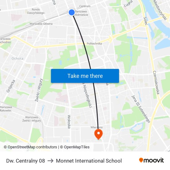 Dw. Centralny to Monnet International School map