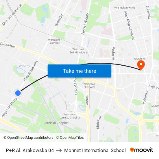 P+R Al. Krakowska 04 to Monnet International School map