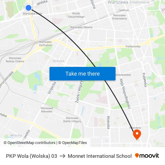 PKP Wola (Wolska) 03 to Monnet International School map