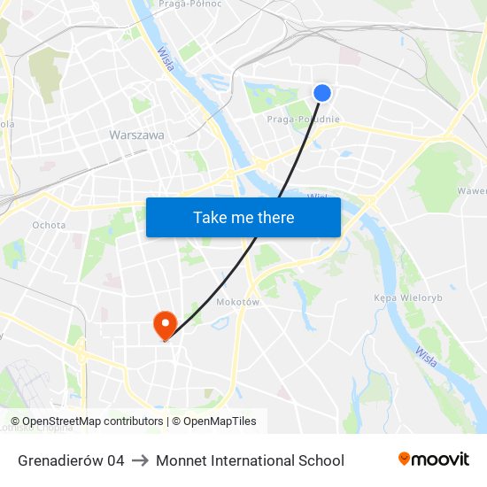 Grenadierów to Monnet International School map