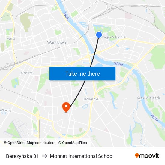 Berezyńska to Monnet International School map