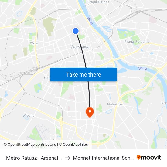 Metro Ratusz - Arsenał 10 to Monnet International School map