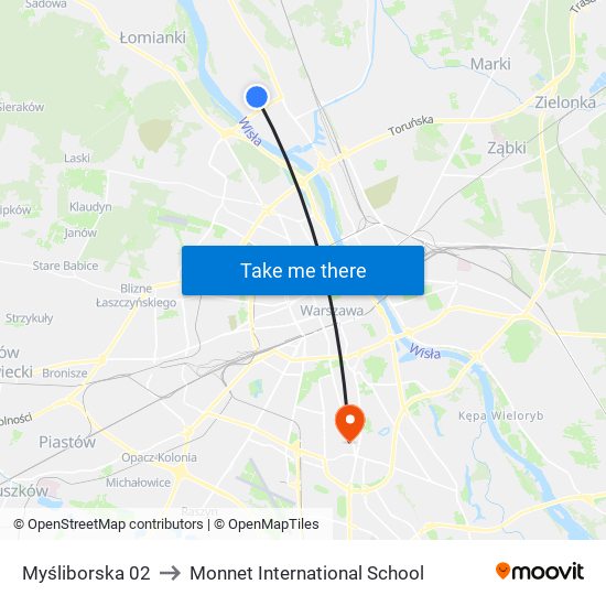 Myśliborska to Monnet International School map