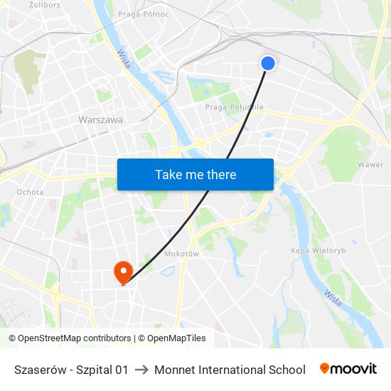 Szaserów - Szpital 01 to Monnet International School map