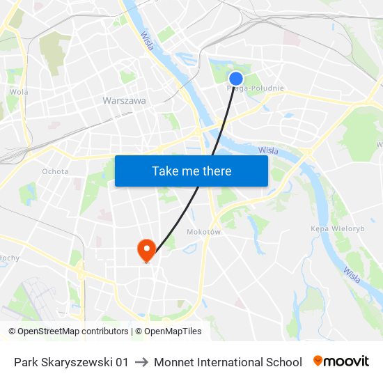 Park Skaryszewski 01 to Monnet International School map