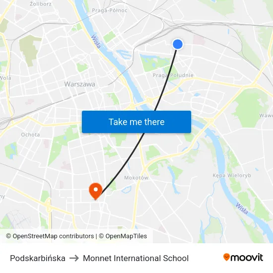 Podskarbińska to Monnet International School map