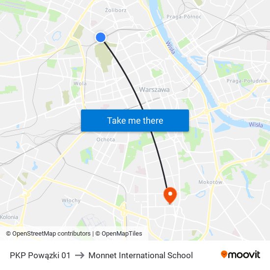 PKP Powązki 01 to Monnet International School map