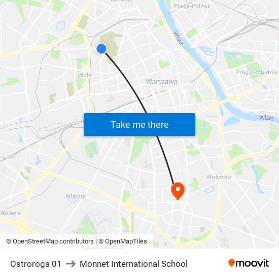 Ostroroga 01 to Monnet International School map