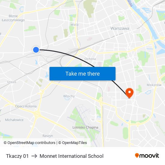 Tkaczy 01 to Monnet International School map