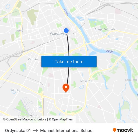 Ordynacka 01 to Monnet International School map