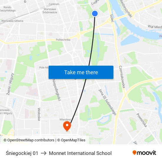 Śniegockiej 01 to Monnet International School map