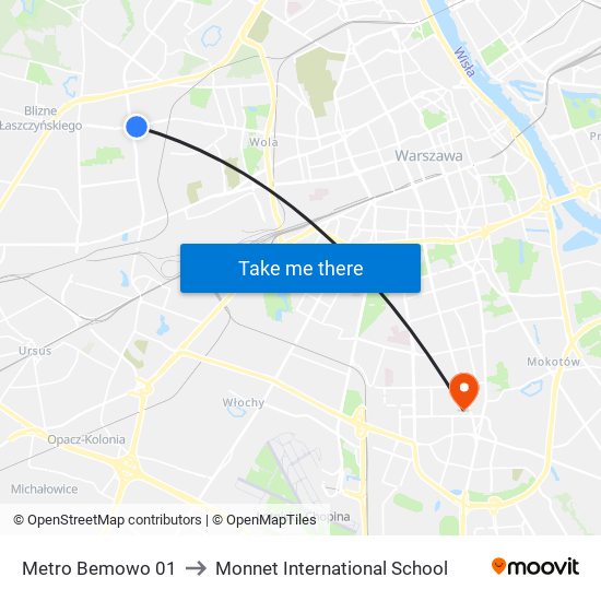 Metro Bemowo 01 to Monnet International School map