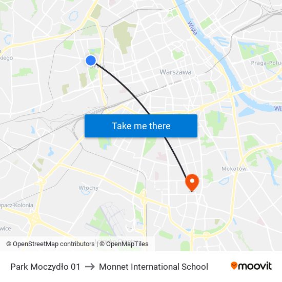 Park Moczydło 01 to Monnet International School map