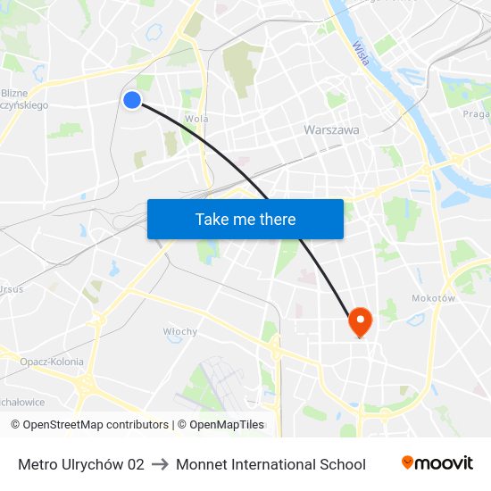 Metro Ulrychów to Monnet International School map