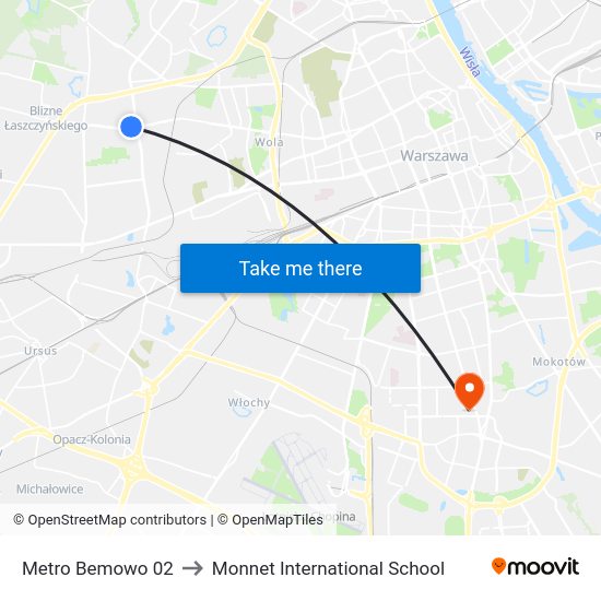 Metro Bemowo 02 to Monnet International School map