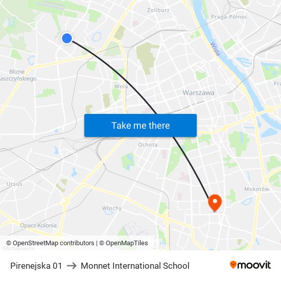 Pirenejska 01 to Monnet International School map