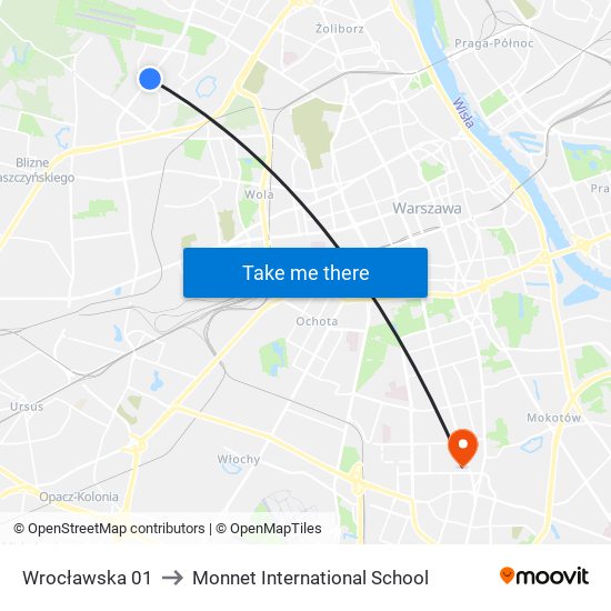 Wrocławska 01 to Monnet International School map