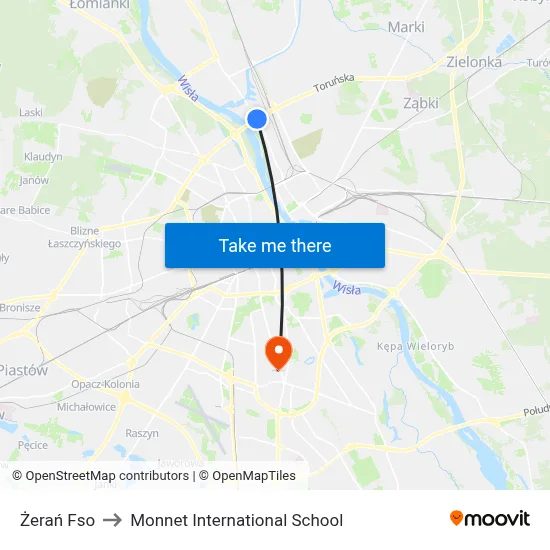 Żerań Fso to Monnet International School map