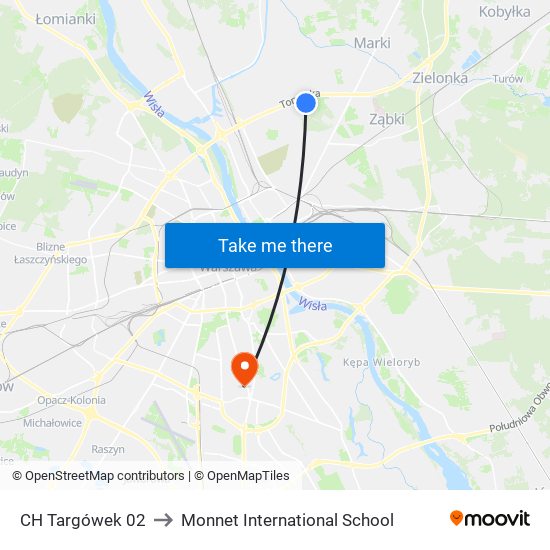 CH Targówek to Monnet International School map