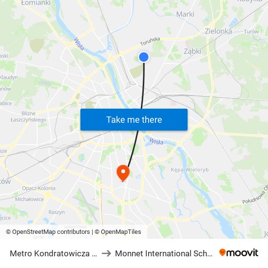 Metro Kondratowicza 01 to Monnet International School map