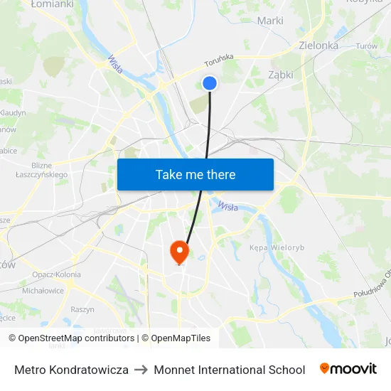 Metro Kondratowicza to Monnet International School map
