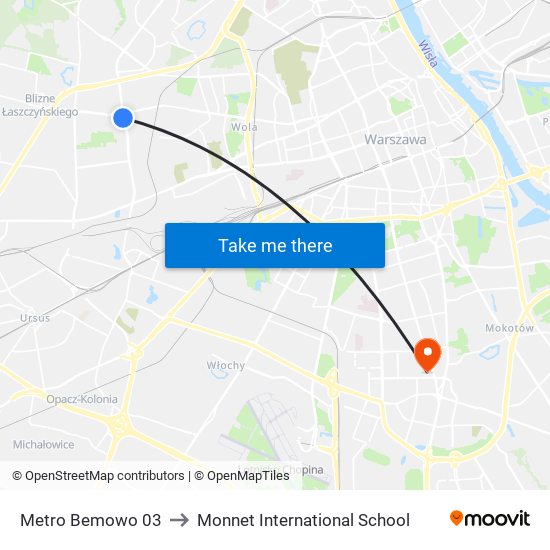 Metro Bemowo 03 to Monnet International School map