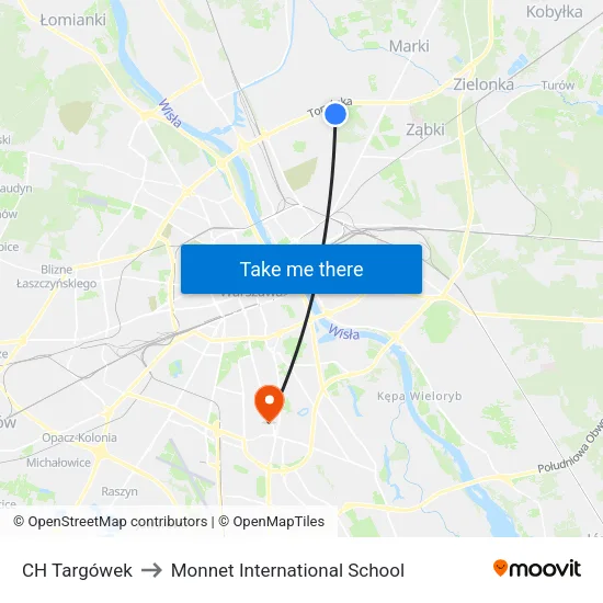 CH Targówek to Monnet International School map
