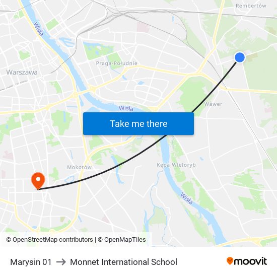 Marysin to Monnet International School map