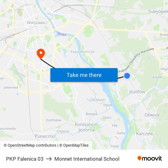 PKP Falenica to Monnet International School map