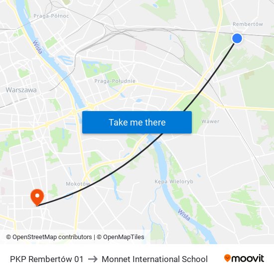 PKP Rembertów 01 to Monnet International School map