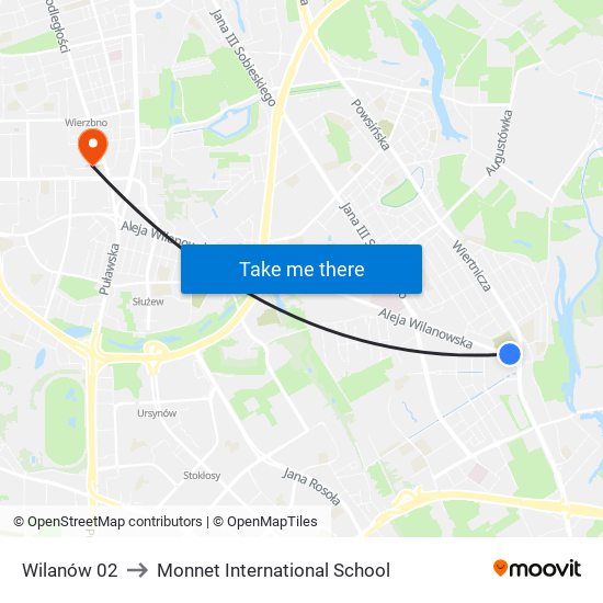 Wilanów 02 to Monnet International School map