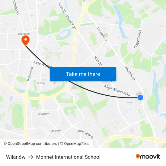 Wilanów to Monnet International School map