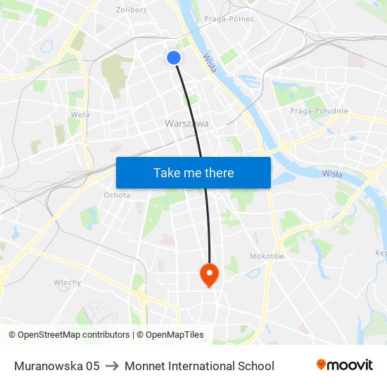 Muranowska 05 to Monnet International School map