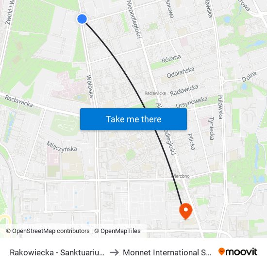 Rakowiecka - Sanktuarium 02 to Monnet International School map