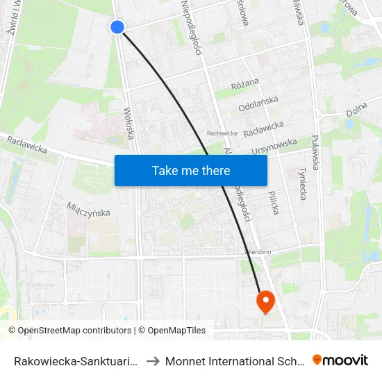 Rakowiecka - Sanktuarium to Monnet International School map