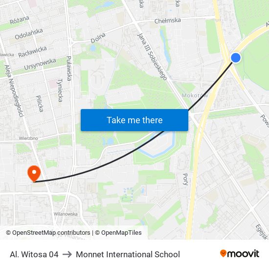 Al. Witosa 04 to Monnet International School map