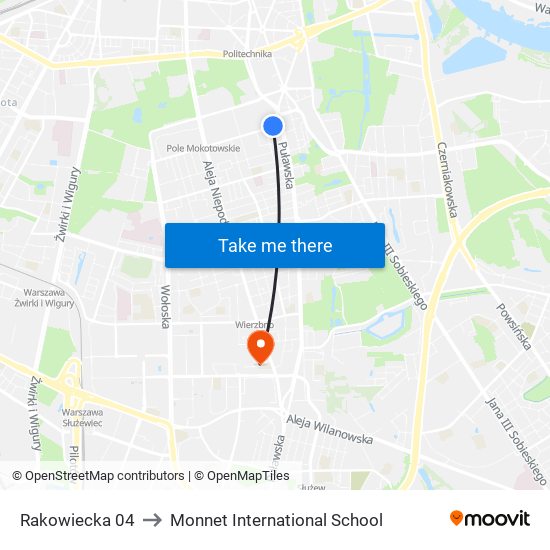 Rakowiecka 04 to Monnet International School map