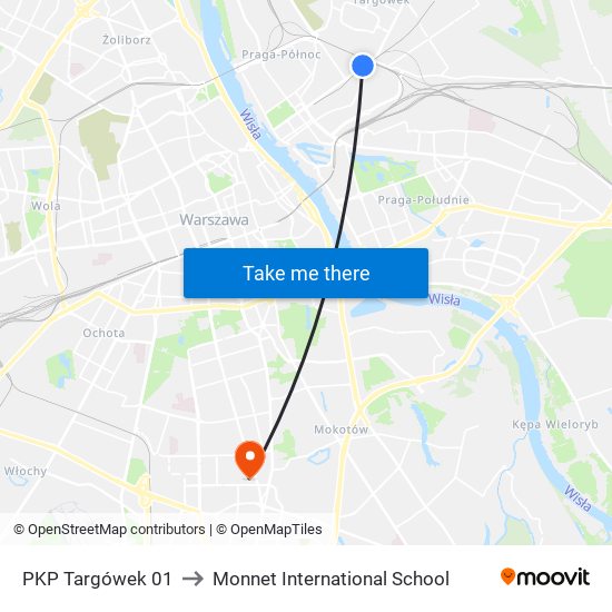 PKP Targówek 01 to Monnet International School map