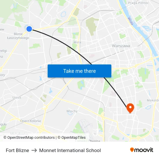 Fort Blizne to Monnet International School map