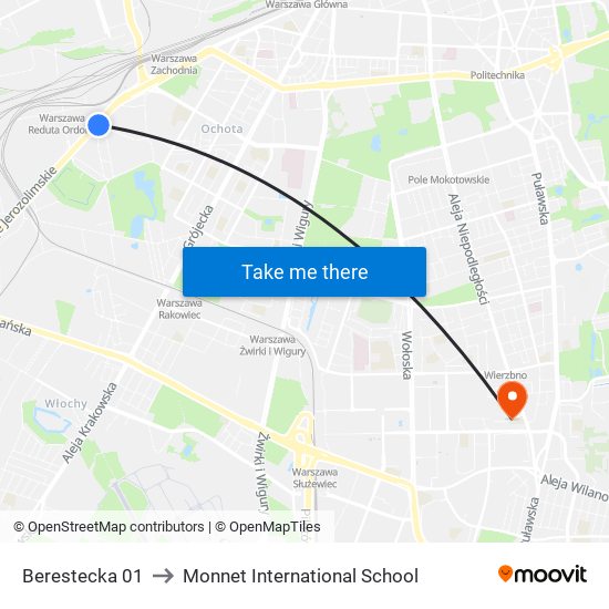 Berestecka 01 to Monnet International School map