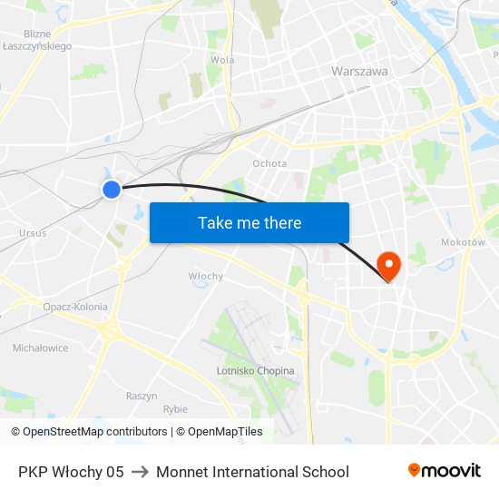 PKP Włochy 05 to Monnet International School map