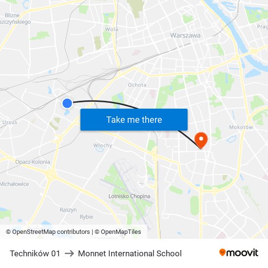 Techników to Monnet International School map