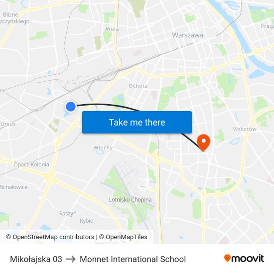 Mikołajska to Monnet International School map