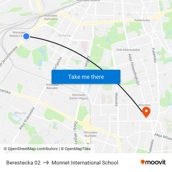 Berestecka 02 to Monnet International School map