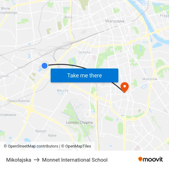 Mikołajska to Monnet International School map