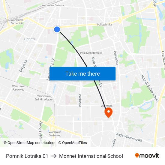 Pomnik Lotnika 01 to Monnet International School map