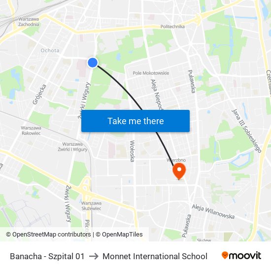 Banacha - Szpital 01 to Monnet International School map