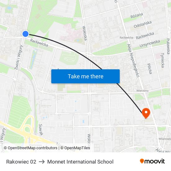 Rakowiec to Monnet International School map