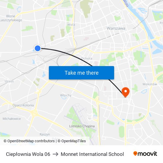 Ciepłownia Wola to Monnet International School map